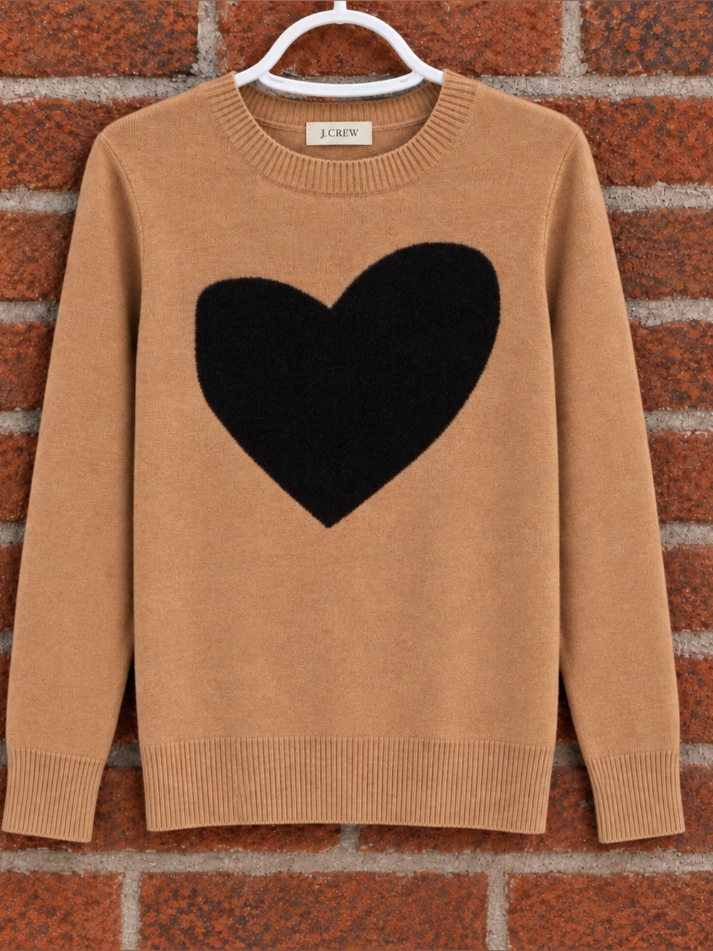 J. Crew Camel Sweater with Black Heart